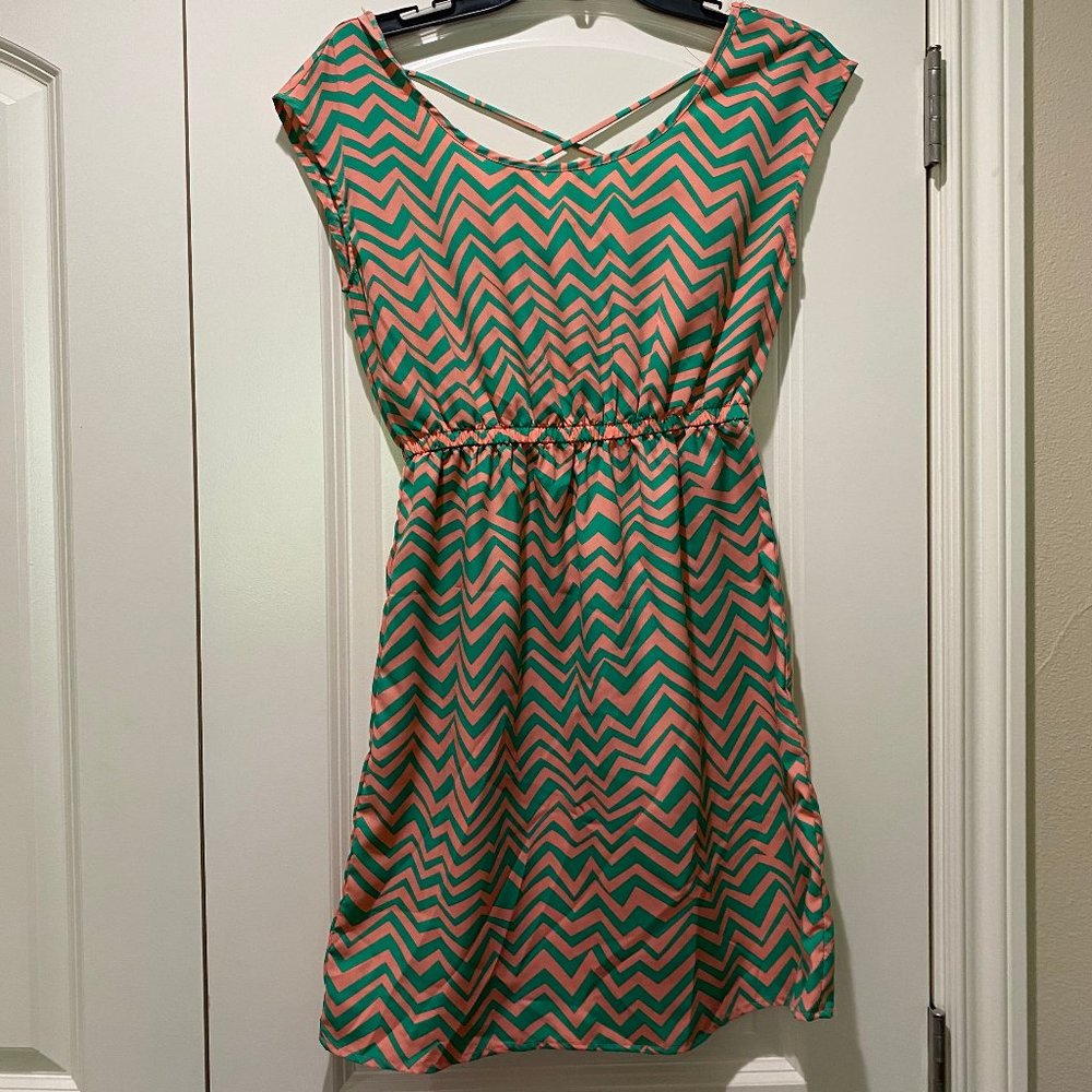 Delirious Pink/Green Zig-zag Cinched Waist Dress